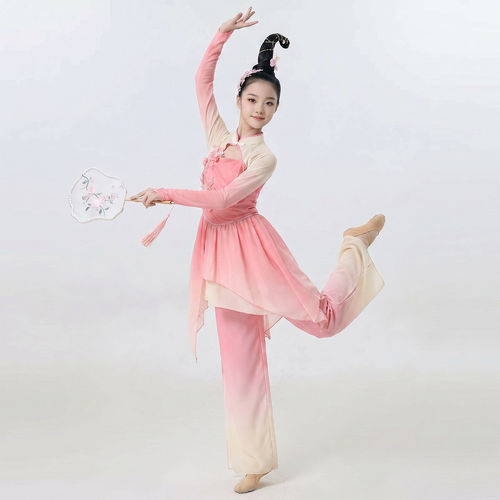 儿童古典舞演出服飘逸民族舞伞舞中国风女童扇子舞练功服表演服装 - 图2