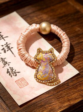 国潮宋锦发圈成品大肠发圈手工diy发绳kt珍珠鸭嘴夹发饰发圈头饰