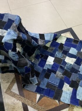 纯棉水洗牛仔拼布boro褴褛蓝染拼布布料缝纫机缝制diy乞丐服复古