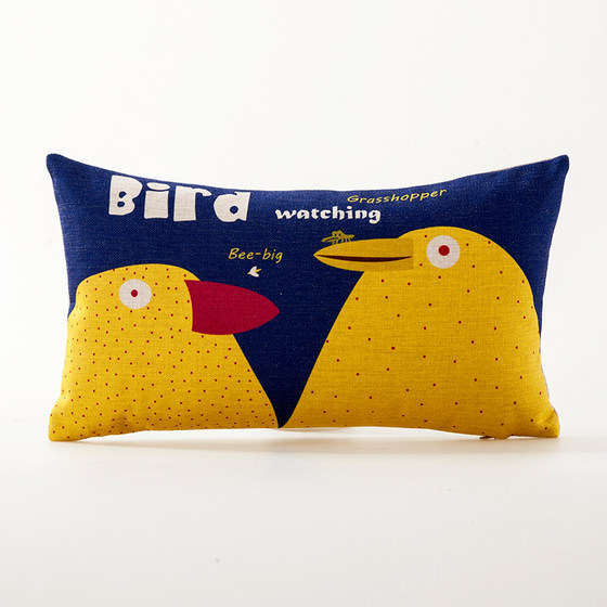 Nordic cute bird creative pillow cotton and linen sofa pillow cute cartoon cushion car lumbar pillow bedside bay window cushion