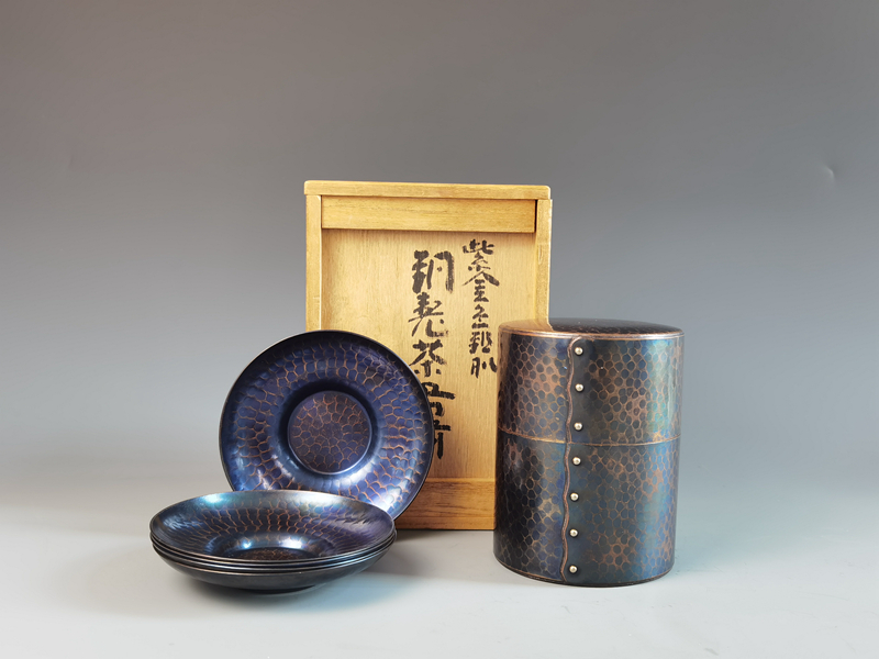 鎚起銅器 玉川堂 大鎚目 銅製托子 茶托 5枚