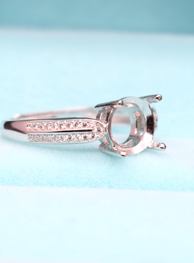 diy豪华风圆形925纯银镀18k戒托