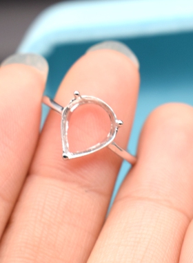 diy水滴形纯银白金戒托