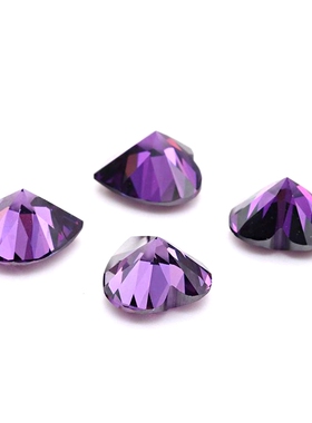 diy心形戒指耳钉紫色水钻裸石