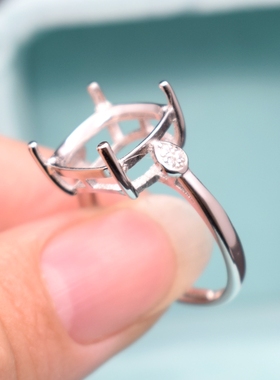 diy正方形纯银镀18k白金戒指空托