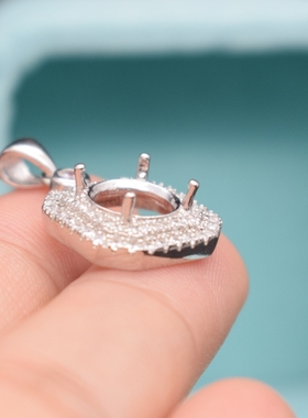 diy镶钻圆形镀18k白金吊坠空托