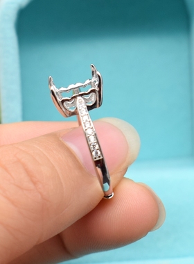 镶钻长方形纯银戒指空托女款活圈