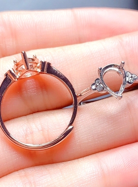 diy镶钻水滴形镀18k白金戒指空托