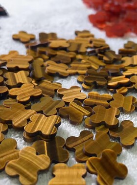 天然虎眼石四叶草配石五花手链叶子形配件金黄色项链饰品宝石diy