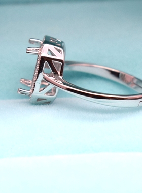 长方形镶钻镀18k白金戒指空托