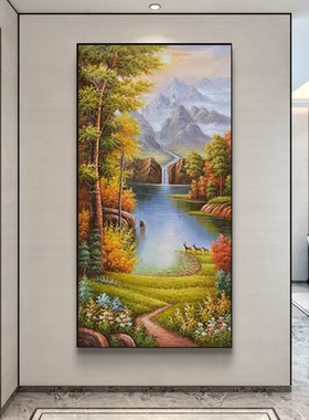 欧式风走廊过道聚宝盆手绘油画