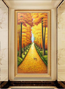 手绘油画风景客厅竖版过道走廊