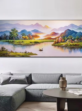 手绘日照金山客厅山水风景油画沙发背景墙饰画简约中式聚宝盆挂画