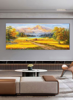 巨人山手绘油画现代欧式客厅餐厅装饰画金山丰收玄关风景正方形画
