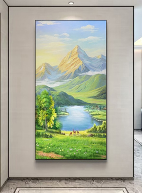 手绘金山新中式山水风景油画玄关过道饰画招财风水聚宝盆