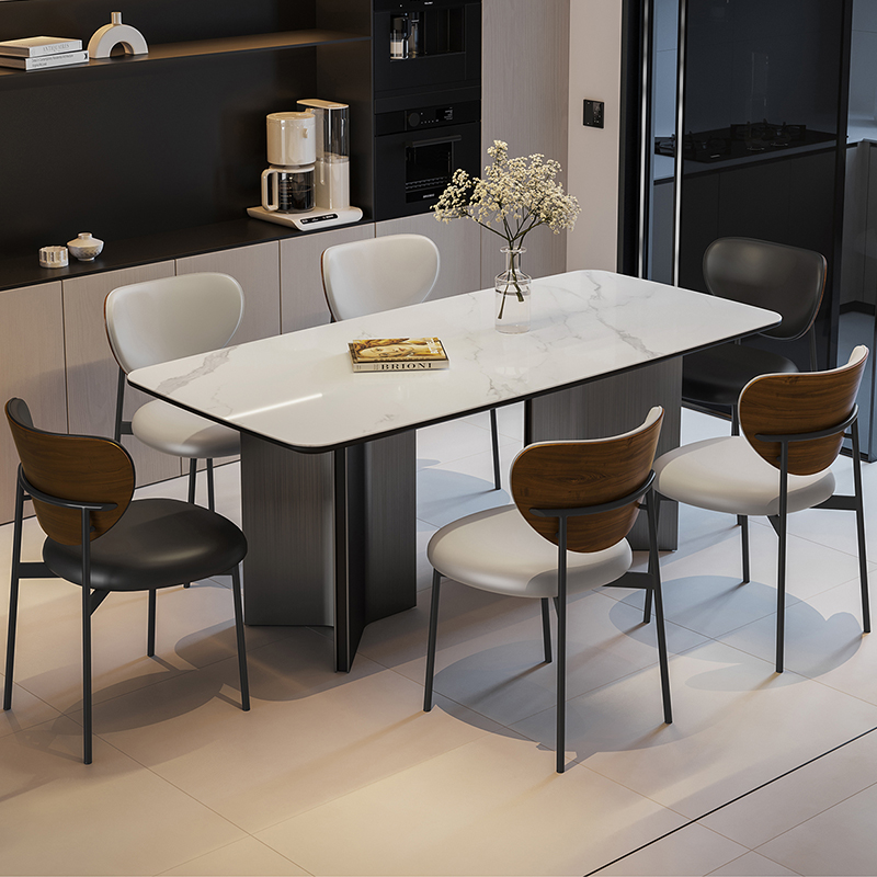 岩板餐桌2024新款餐桌小户型家用现代简约轻奢高级感不锈钢餐桌椅 - 图1