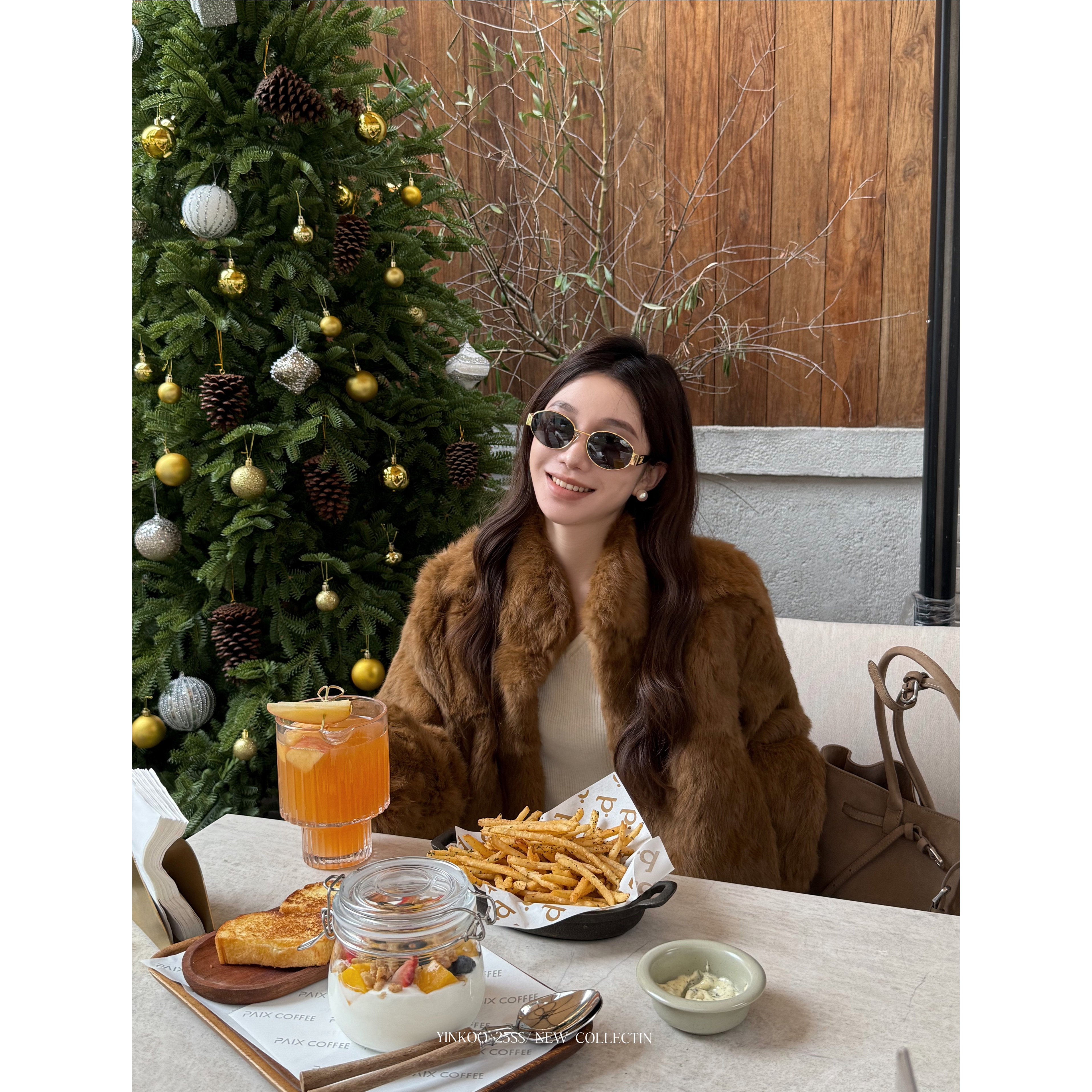 Yinkoo「上东老钱」全真兔毛皮草女棕色毛毛外套短款高级感 - 图2