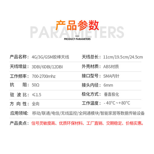 GSM/3G/GPRS/CDMA/WCDMA/4G 12DBI LTE高增益棒状天线 基站发射台 - 图0