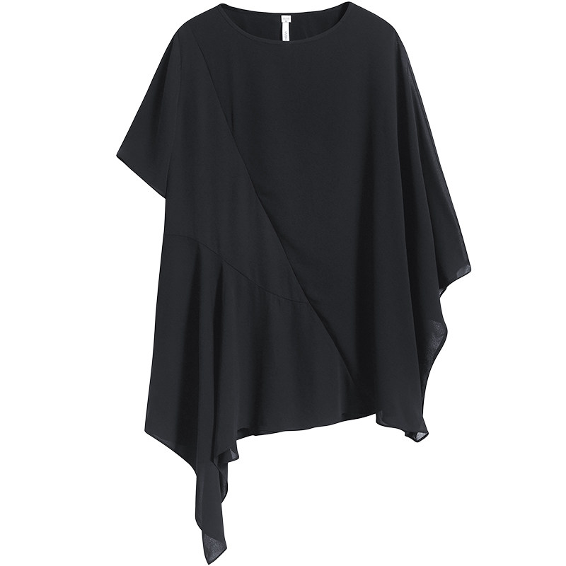 2020夏新原创设计感师款黑色雪纺衫 青菠萝金蛋挞原创设计女装蕾丝衫/雪纺衫