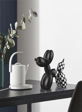 北欧现代意棋盘格狗轻奢树脂创高级感桌面客厅电视柜装饰可爱摆件