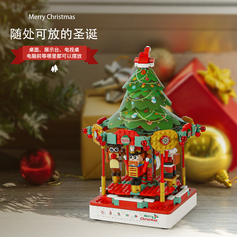 国产积木JAKI佳奇歌舞圣诞音乐盒女生拼装摆件玩具圣诞节生日礼物 - 图0