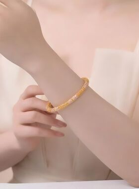 新中式精致情人节礼物手串S925纯银桃花源手镯女款实心首饰高级感