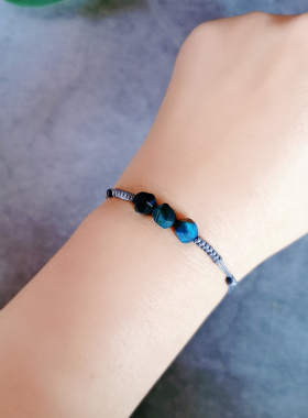 情侣蓝虎眼极简可调节手链