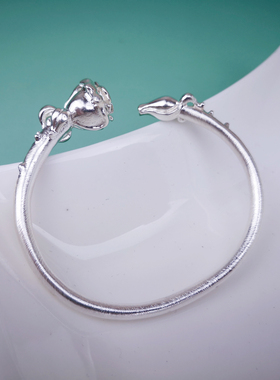 听白手作荆棘玫瑰花纯银手镯