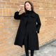 Black women's mid-length double-sided cashmere coat with lapel