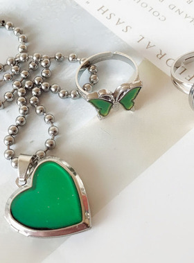 土酷风趣味感温变色戒指锁骨链