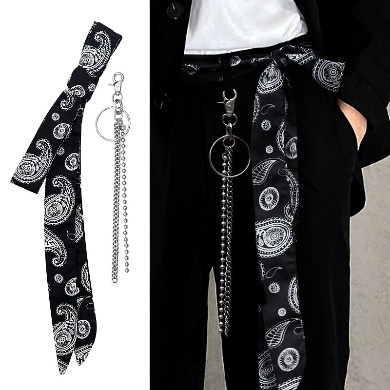 KS official复古黑色腰果花男士腰带丝巾男潮ins配牛仔裤飘带女士