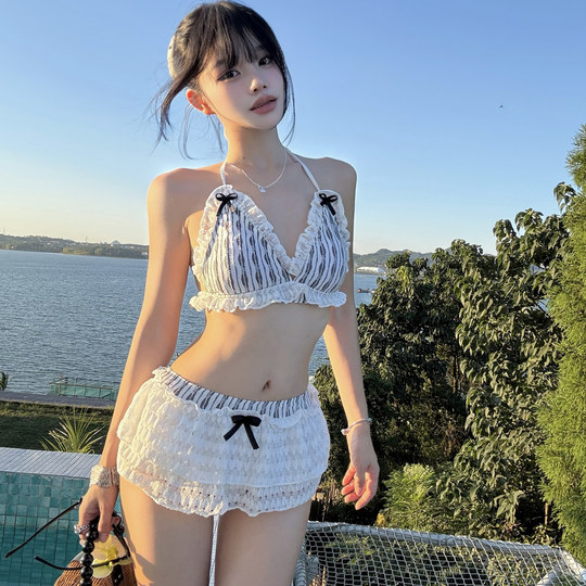 Купальник бикини с разрезом, женская юбка, стильная кружевная сексуальная горячая девушка, пляжный спа-отпуск, купальник с открытой спиной