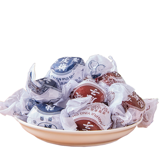 Imported from Hong Kong, paper-wrapped core and dried tangerine peel are added