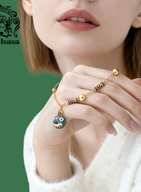 皇家莎莎新中式国风吞金兽手链珐琅手绳金色招民族风财精致手饰女
