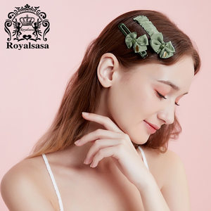 皇家莎莎色彩碰撞系列褶皱布艺发卡简约成人两件套蝴蝶结侧夹边夹