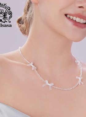 皇家莎莎蝴蝶结项链女短款仿水晶高级感小串珠颈链锁骨链吊坠饰品