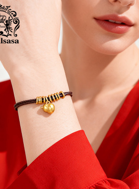 皇家莎莎金色手工编织手链新中式小众设计感手串日常百搭葫芦手饰