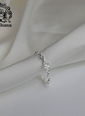 皇家莎莎925银复古链条戒指几何小众设计感开口指环手饰配饰女