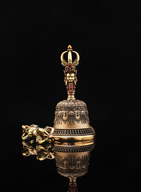 西藏式密宗黄铜五股金刚铃杵摆件