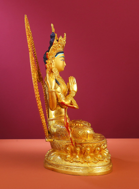 铜藏式四臂观音摆件带背光双莲座