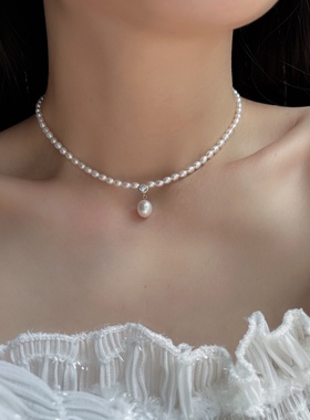 法式复古高级感珍珠锁骨链颈链