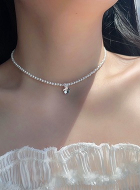 不掉色925纯银小珍珠项链锁骨链