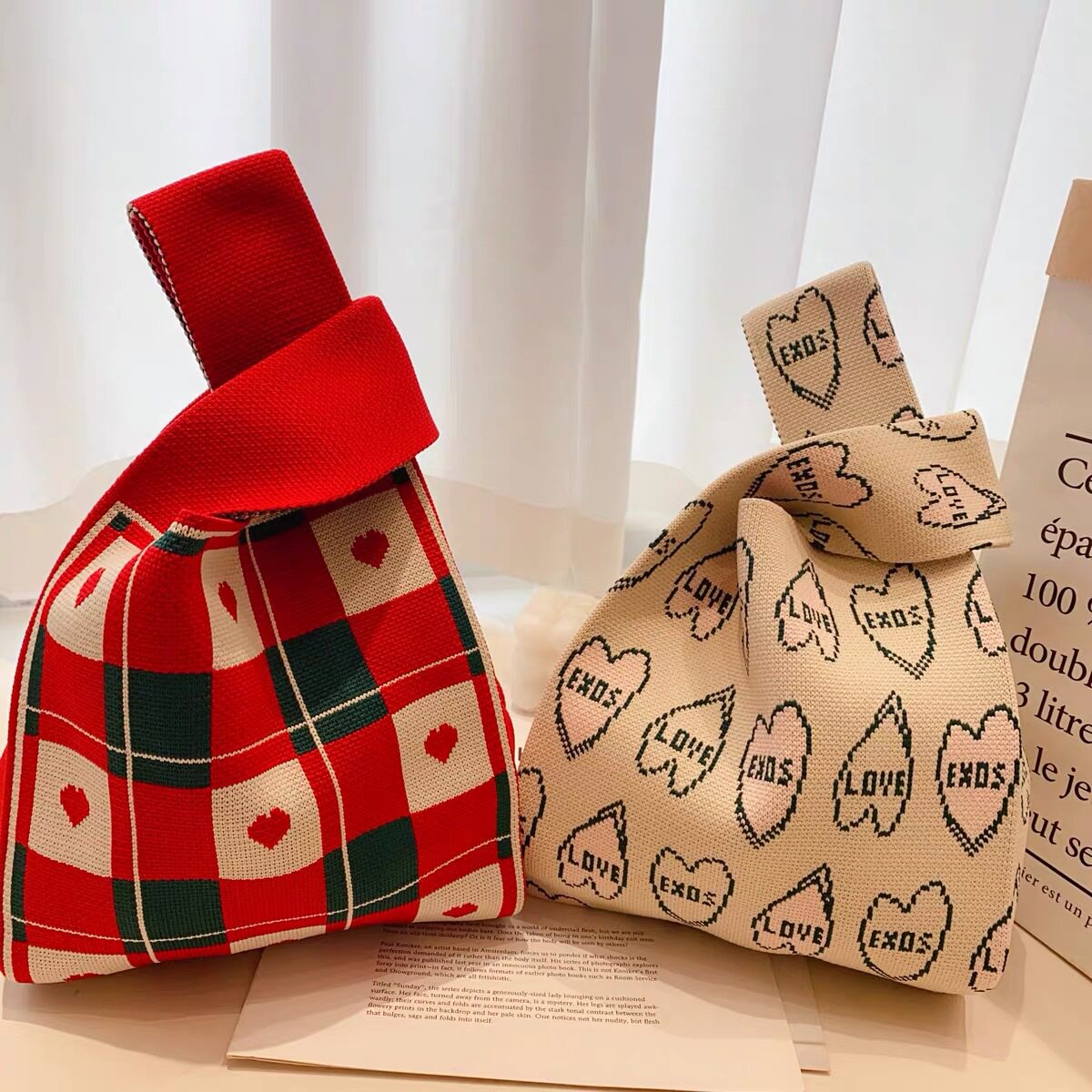 针织手提包包女秋季新款卡通编织手拎小包上班杂物包礼品袋便当包,淘宝优惠券,粉丝福利购,淘宝优惠卷