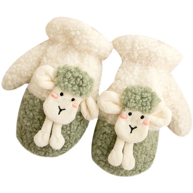 韩版可爱加绒加厚羊羔卡通冬季学生保暖挂脖ins棉包指女连指手套,淘宝优惠券,粉丝福利购,淘宝优惠卷