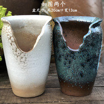 Handcrafted Coarse Pottery High Notch Basin Cut Flower Pot Ceramic Purple Sand Retro Multimeat Plant Old Pile Basin Purple Cliff Pile