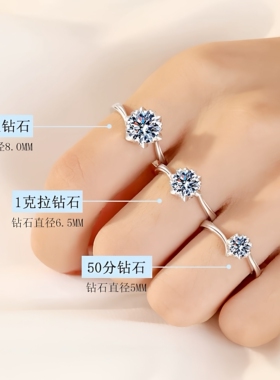 27【素臂纽臂雪花】一克拉素臂爱心六爪求婚戒指