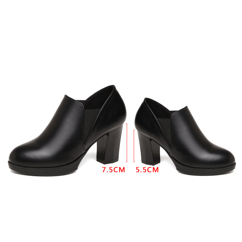 珀伦姿真皮小皮鞋女高跟鞋粗跟单鞋2025春秋季新款中跟模特走秀鞋,淘宝优惠券,粉丝福利购,淘宝优惠卷