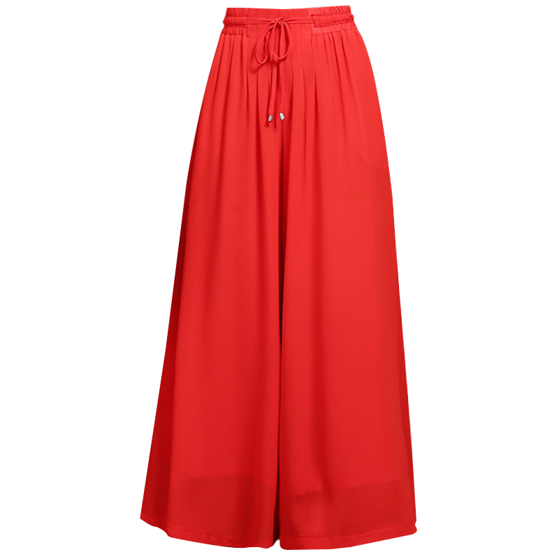 女夏新款黑色雪纺中年松紧腰九分裤 懿人薇子休闲裤