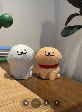 线条小狗手工木雕小摆件卡通可爱手绘办公室工位电脑桌面装饰品