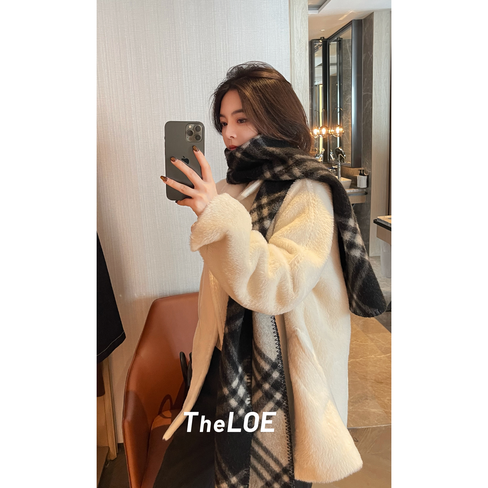 骆衣衣TheLOE/贝贝羊驼毛羊毛高级感西装领双排扣苏力大衣 - 图0